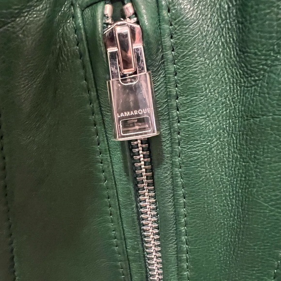 - NWT LAMARQUE Holy Hooded Lambskin Leather Biker Jacket. Bottle Green SZ SMALL - Picture 10 of 16